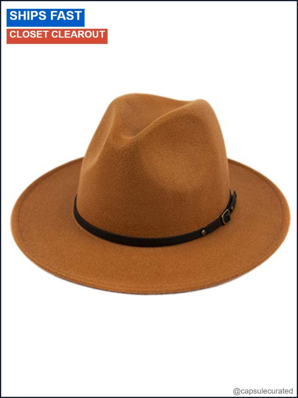 Womens Wide Brim Floppy Panama Hat Belt Buckle Wool Fedora